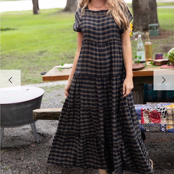 NATURAL LIFE Dresses & Skirts - Natural Life Berkley 100% Cotton Maxi Dress Navy Tan Plaid L